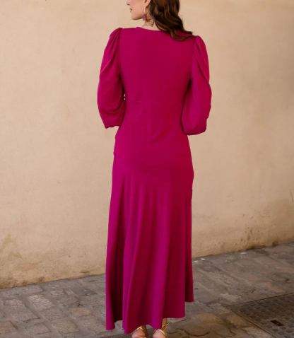 Pink asymmetrical ruffle midi dress