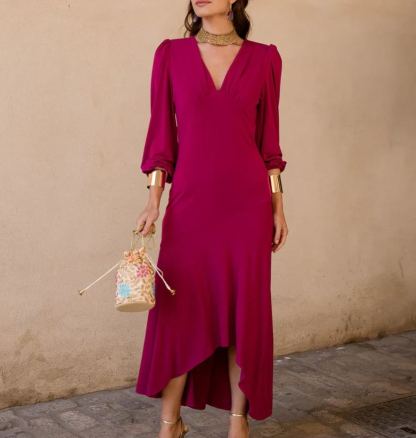 Pink asymmetrical ruffle midi dress