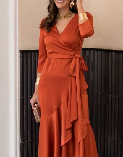 Terracotta Midi Dress with Side Tie