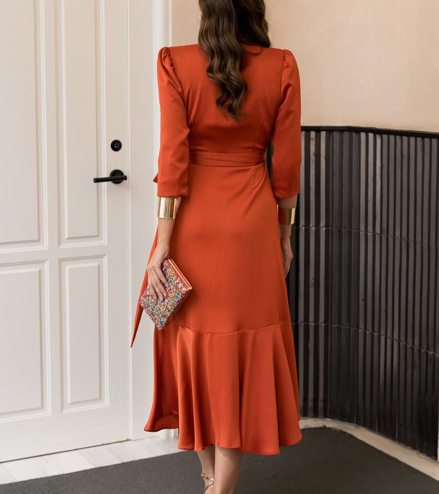 Terracotta Midi Dress with Side Tie