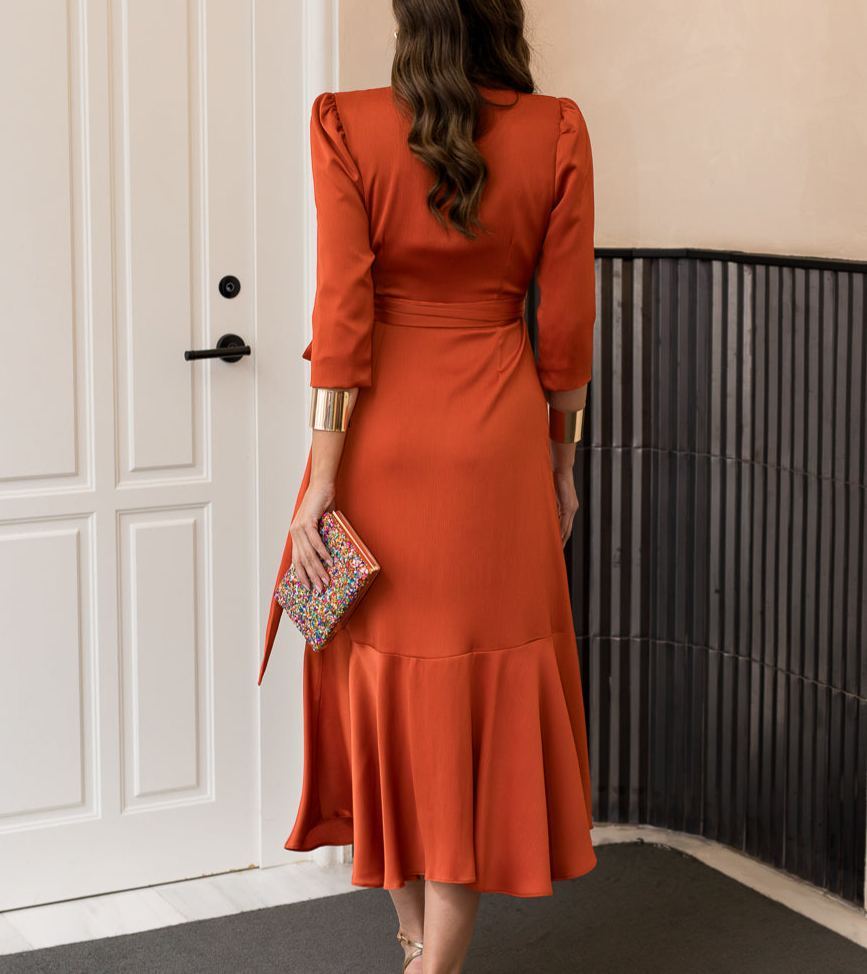 Terracotta Midi Dress with Side Tie