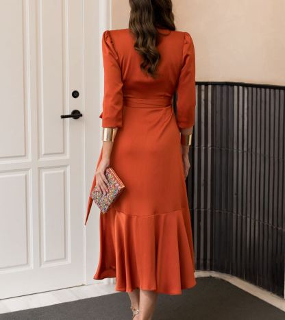 Terracotta Midi Dress with Side Tie