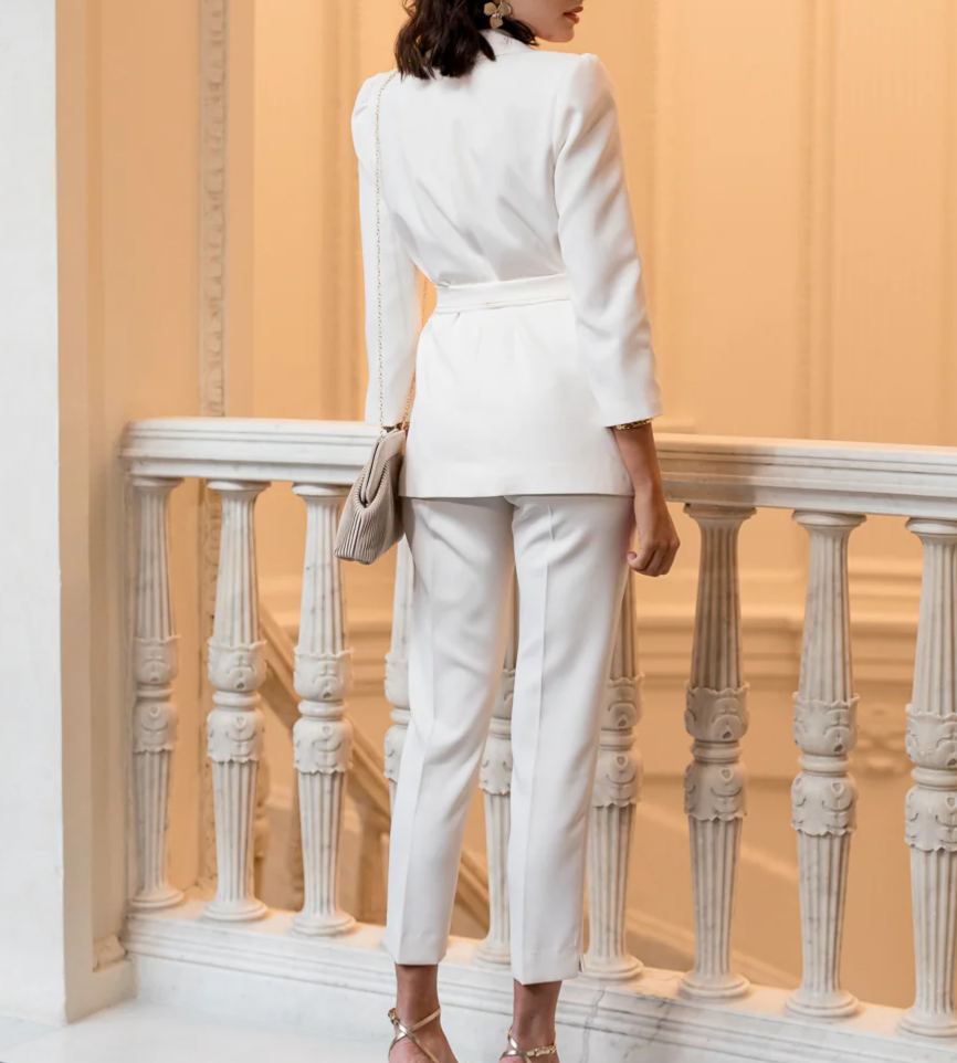 Celine White Belted Suit