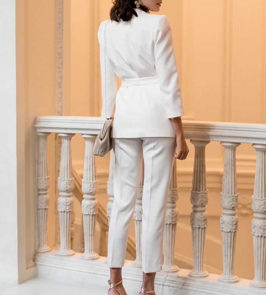 Celine White Belted Suit