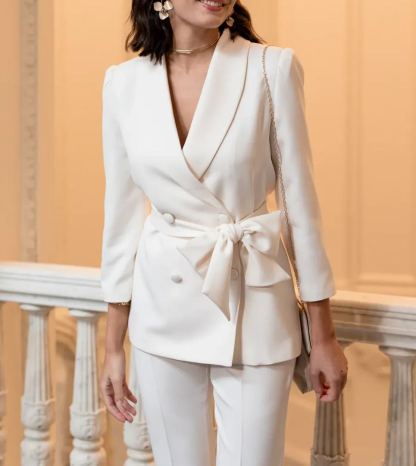 Celine White Belted Suit