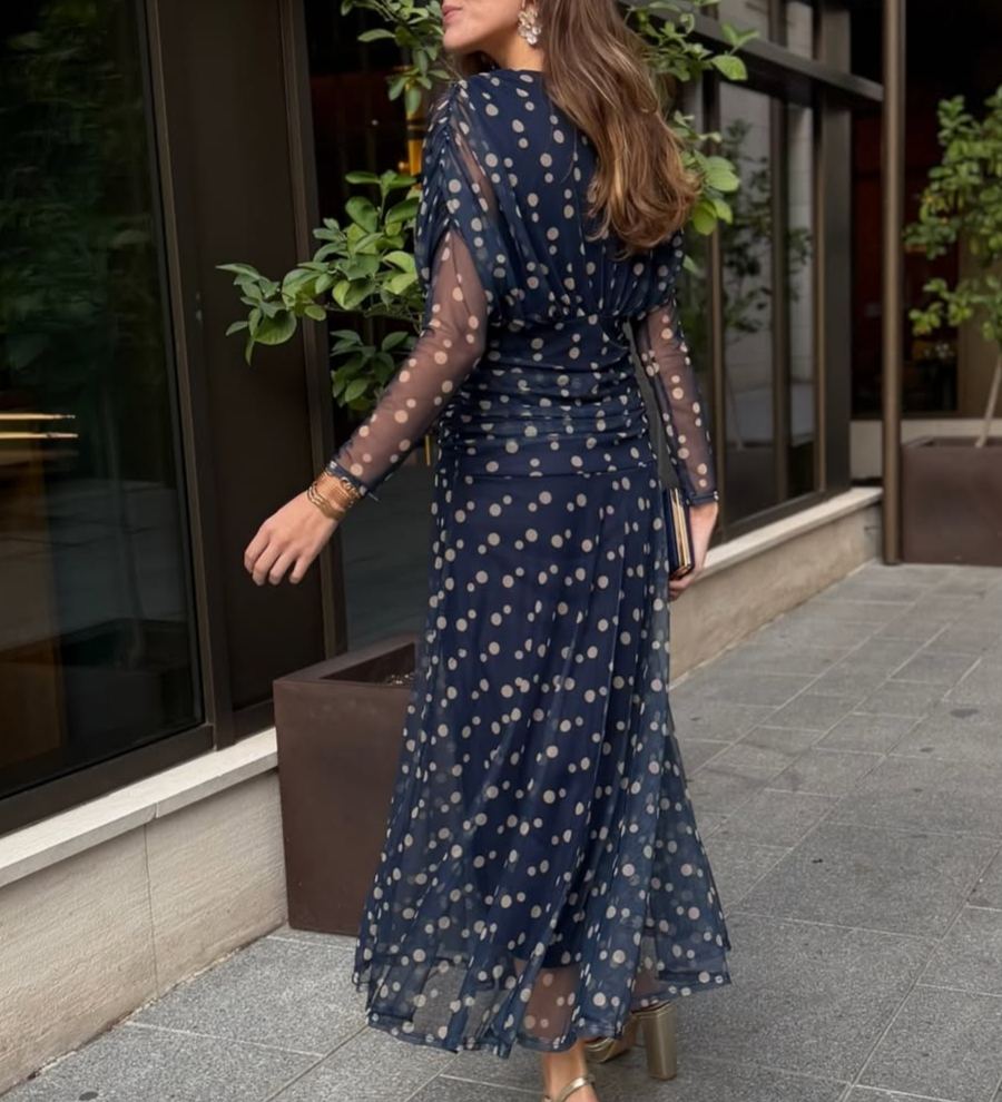 Navy Blue Polka Dot Mesh Dress