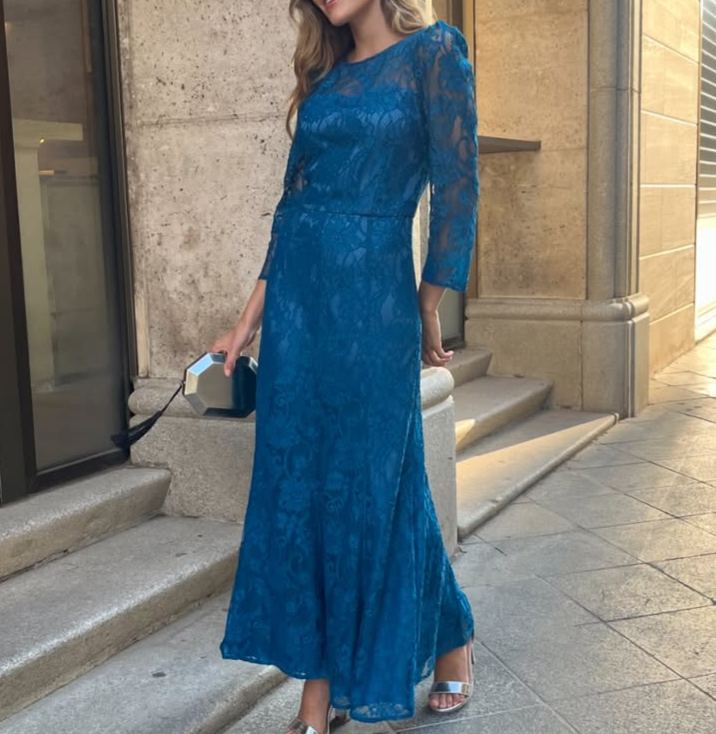 Royal Blue Lace Sheer Evening Gown