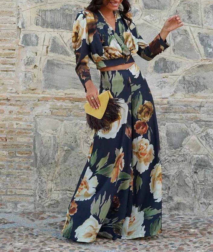 Dark-Based Large Floral Print Jumpsuit