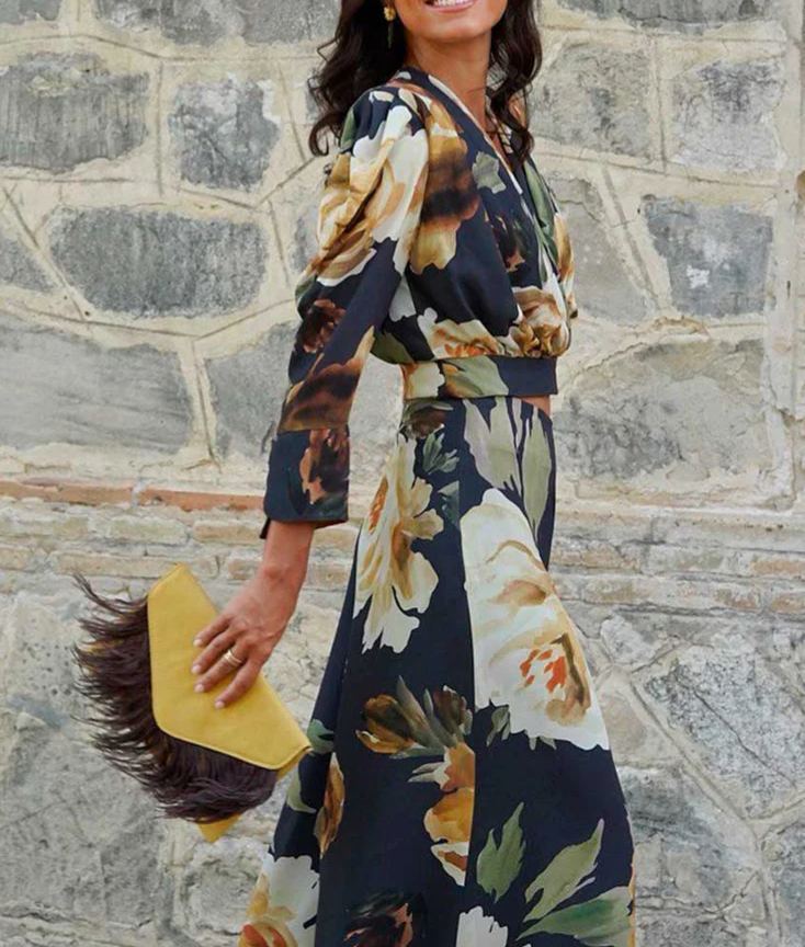 Dark-Based Large Floral Print Jumpsuit