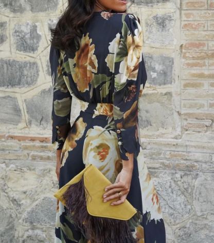 Dark-Based Large Floral Print Jumpsuit