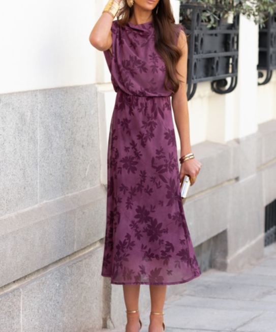 Vintage Purple Floral Print Dress