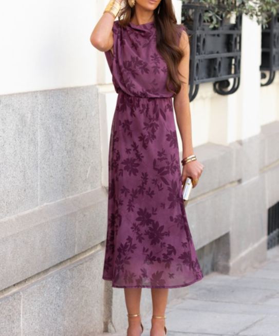 Vintage Purple Floral Print Dress