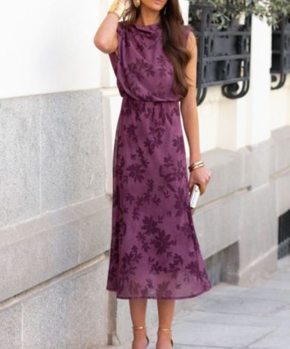 Vintage Purple Floral Print Dress
