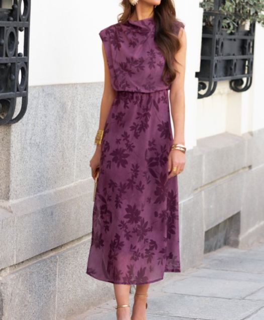 Vintage Purple Floral Print Dress