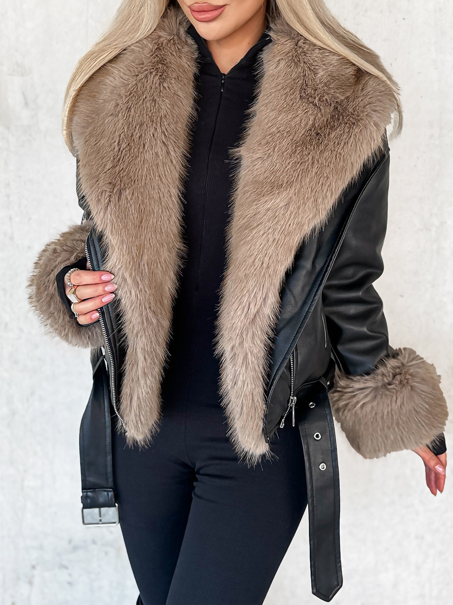 Cortina Black Fur Biker Jacket