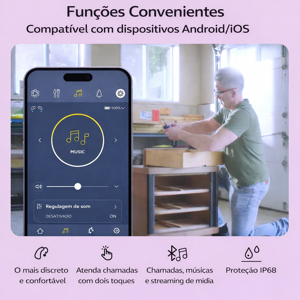 Aparelho auditivo de venda livre Siemens × Jabra Enhance Select 700 de nível clínico, compatível com Bluetooth para iOS/Android.