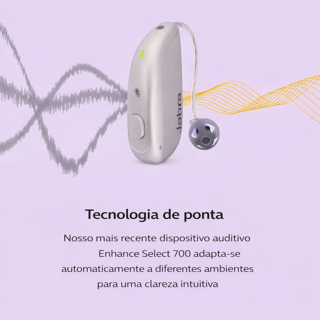 Aparelho auditivo de venda livre Siemens × Jabra Enhance Select 700 de nível clínico, compatível com Bluetooth para iOS/Android.