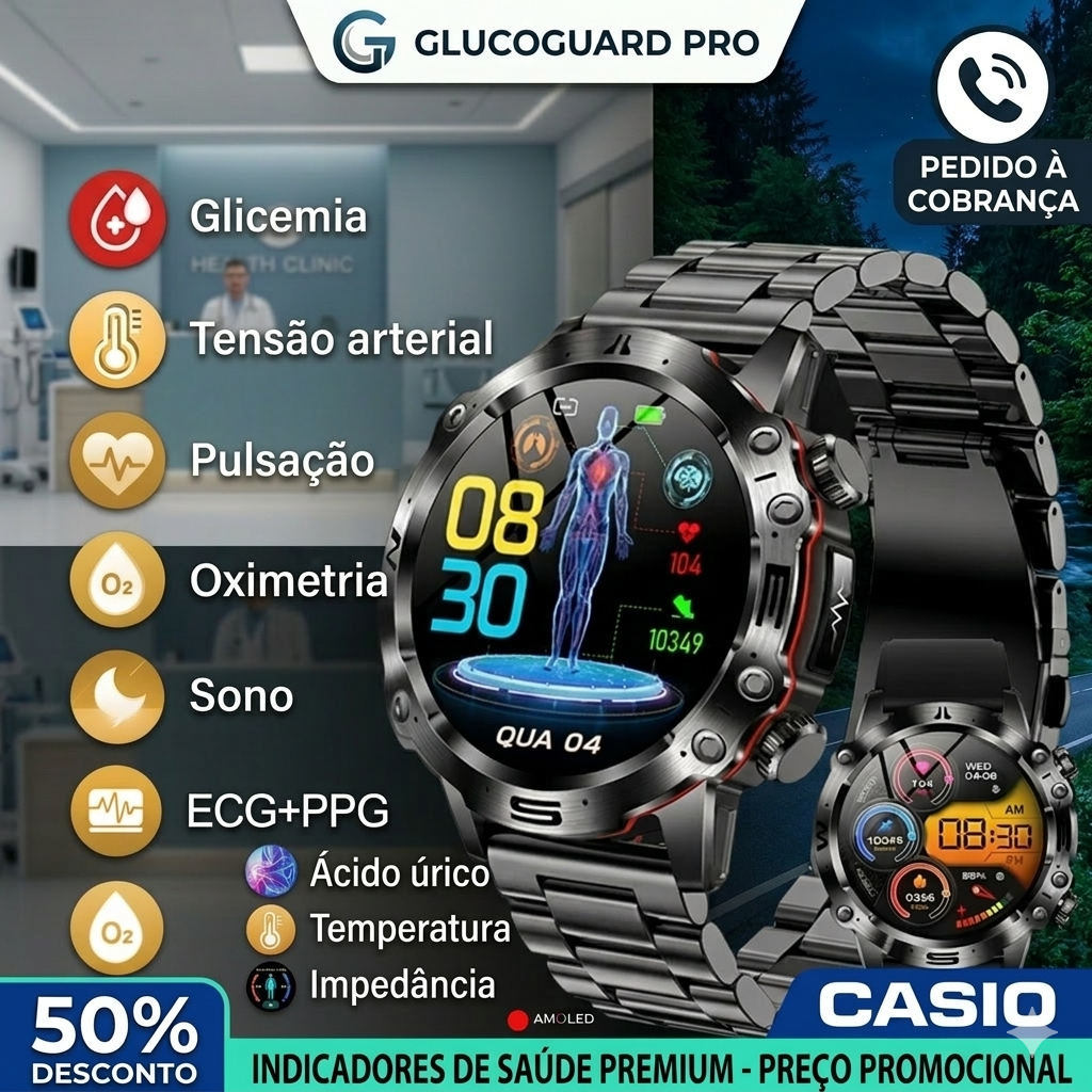 💫 Relógio inteligente Casio AI 2026 – Medição de ECG, glicemia, lípidos sanguíneos e ácido úrico, acompanhando-o a qualquer hora e em qualquer lugar: em casa, no escritório ou em viagem ⏱️