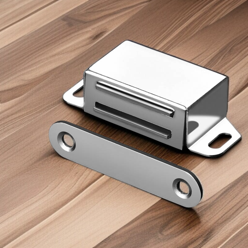 Magnetic door holder installed on wooden door