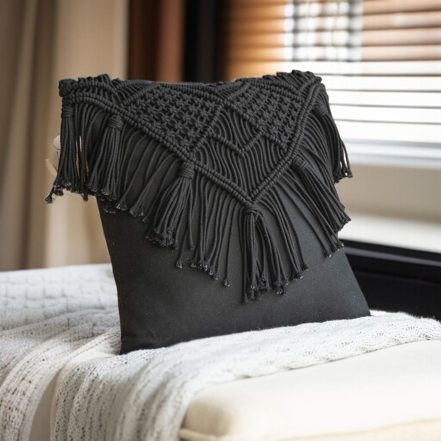 Sofakissenbezug, Kissenbezug, Baumwollfaden, Baumwollseil, handgewebt, Quasten-Stil, Bohemian-Stil