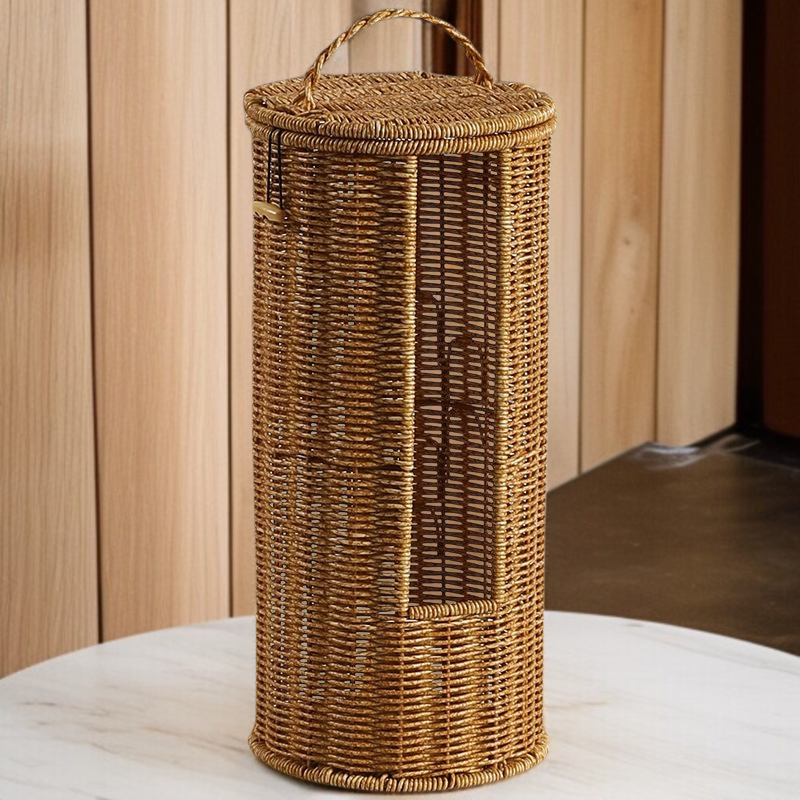 Imitierter Rattan Rundkorb mit Deckel – Aufbewahrungskorb für Handtücher im Hotel und Zuhause