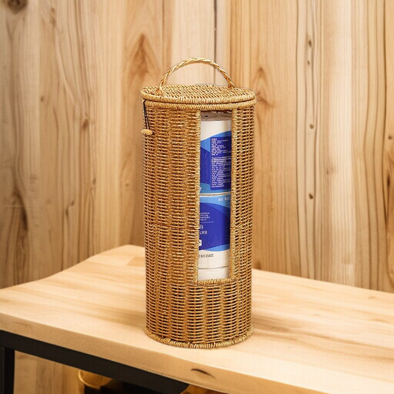 Imitierter Rattan Rundkorb mit Deckel – Aufbewahrungskorb für Handtücher im Hotel und Zuhause