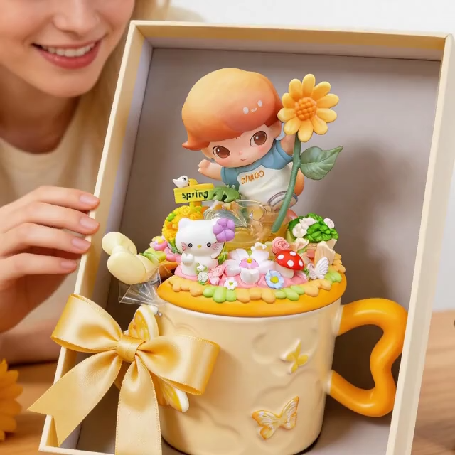 Handmade Spring Ceramic Mug Gift Box | Butterfly Relief + Sunflower Floral + Cute Doll Decor, Perfect Mother’s Day / Bestie Gift