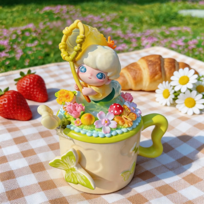 Authentic POP MART DIMOO Spring Flower Catcher Handmade Cream Glue Mug - Collectible Ceramic Cup with 3D Floral Decor, Perfect Gift for Girls & Blind Box Fans