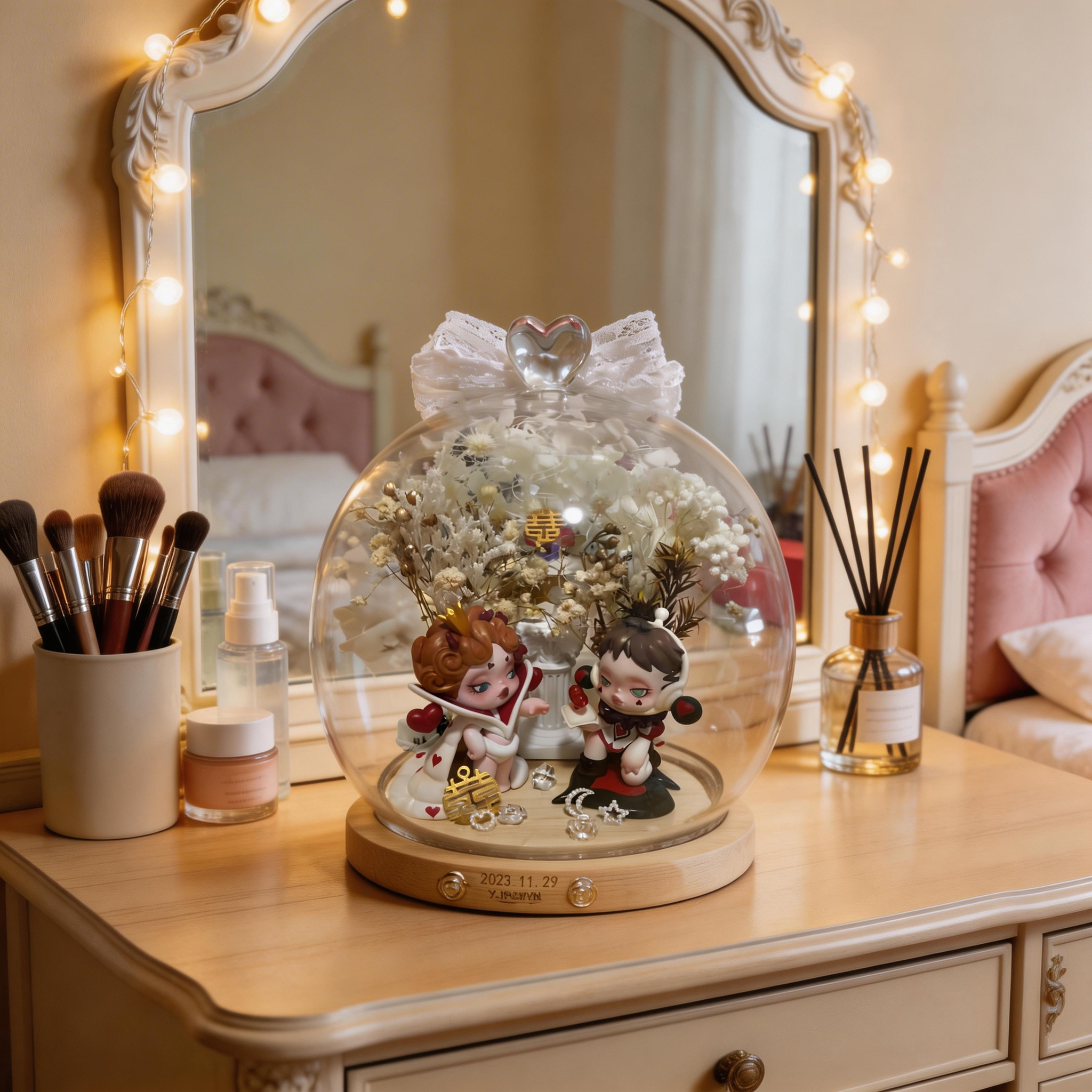 Handmade Pop Mart Wedding Forever Flower Glass Dome | Romantic Newlywed Keepsake Decor