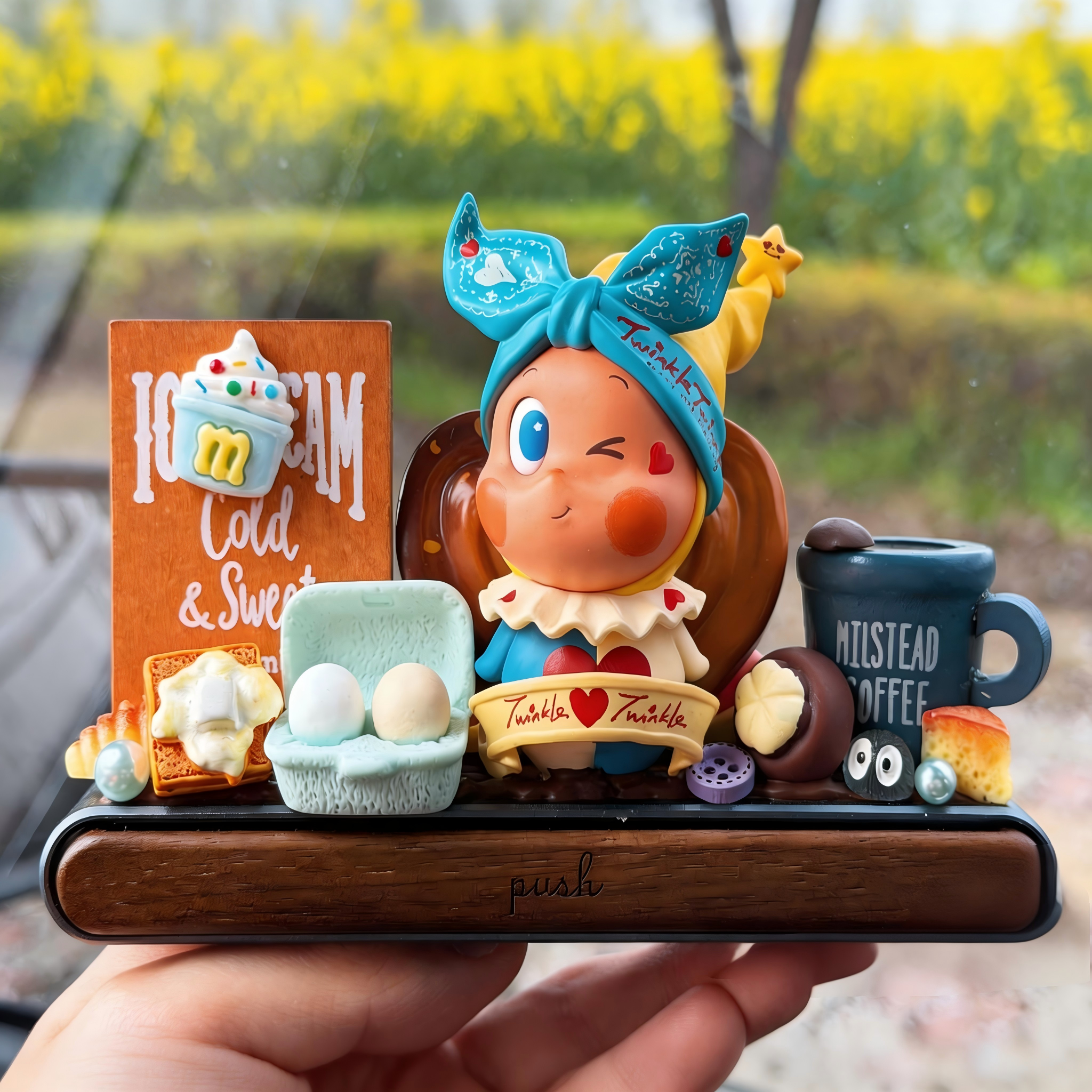 Handmade Pop Mart Twinkle Car Dashboard Decor - Cute Breakfast Scene Desk Ornament for Women