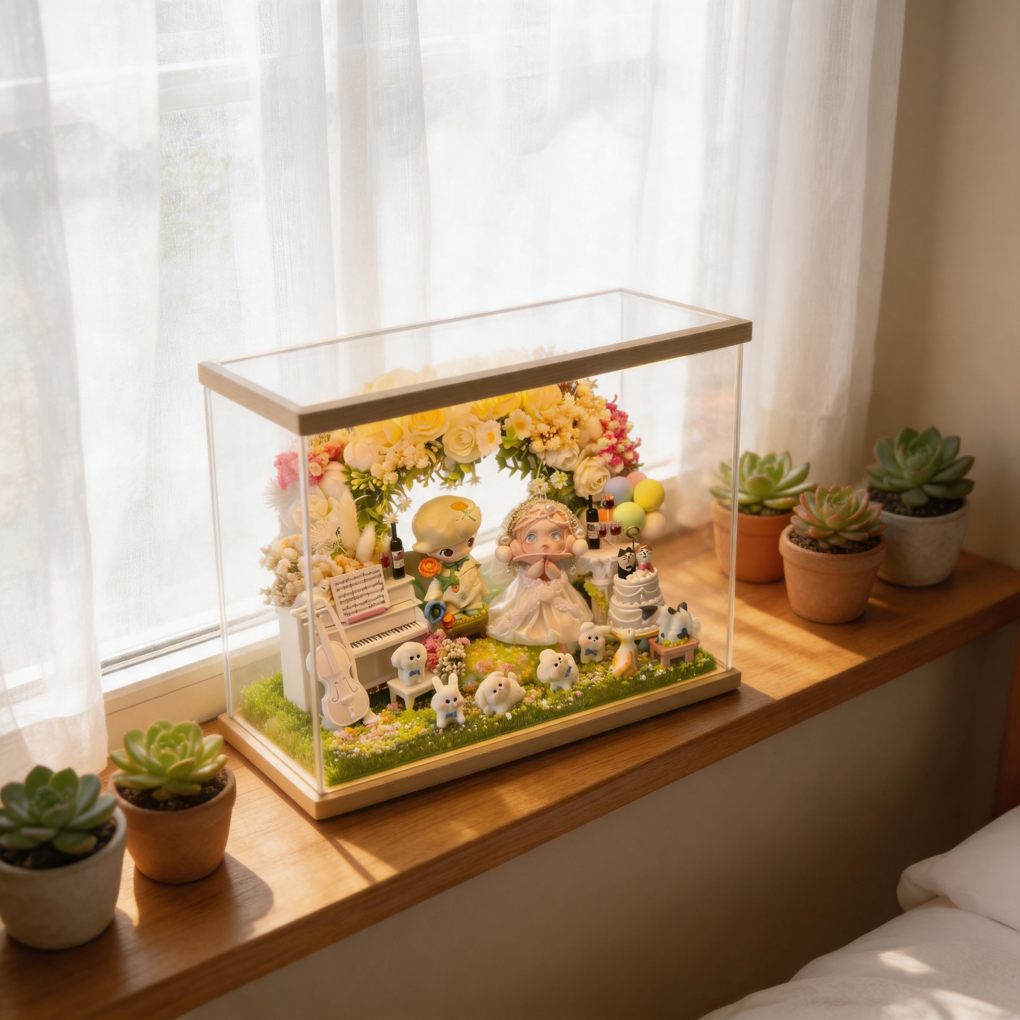 Custom Pop Mart Wedding Display Box | Handmade Romantic Bridal Scene with LED Light | Authentic Figures | Perfect Wedding Gift & Anniversary Present