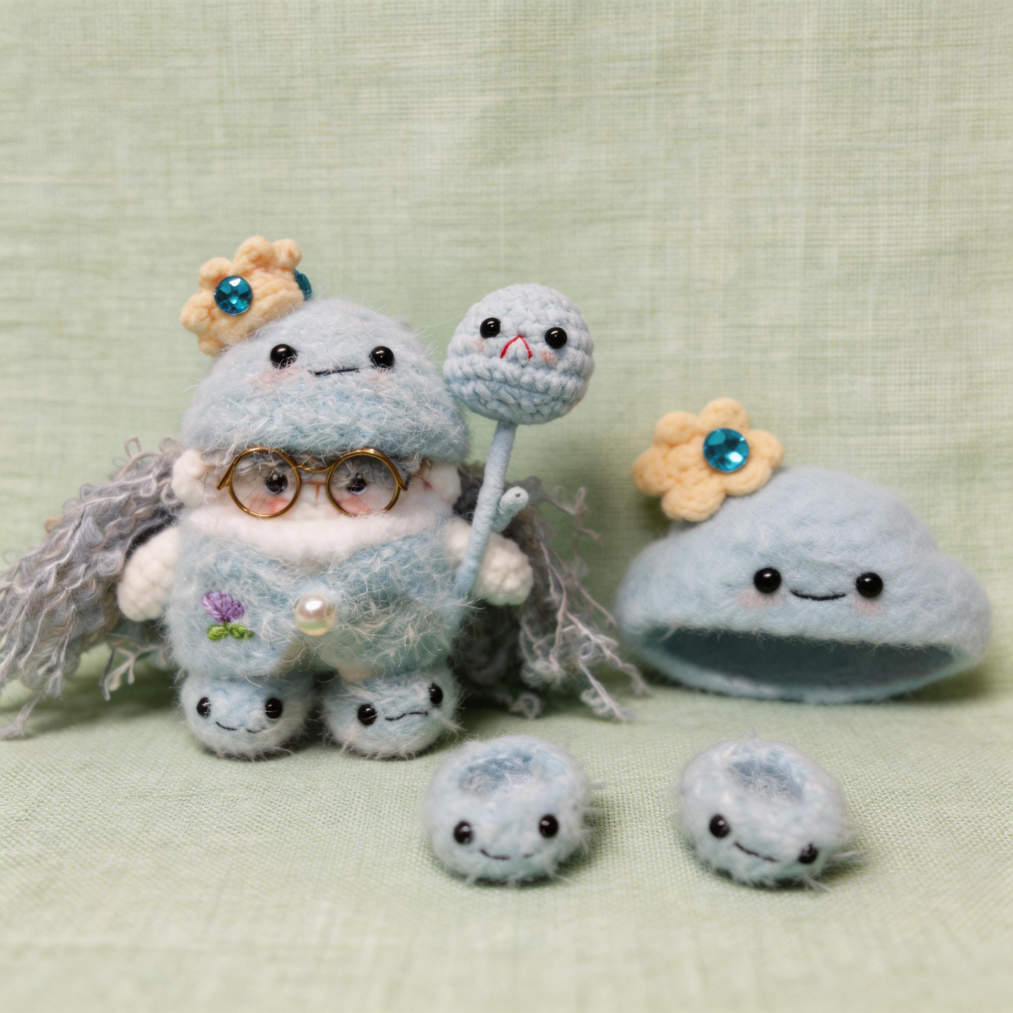 The Cloud Angel Doll | Handmade Felted Plush Figurine with Wooden Base (10cm)