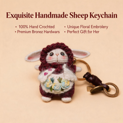 The Artist Bunny Keychain | Handmade Wool & Crochet Key Ring with Floral Embroidery