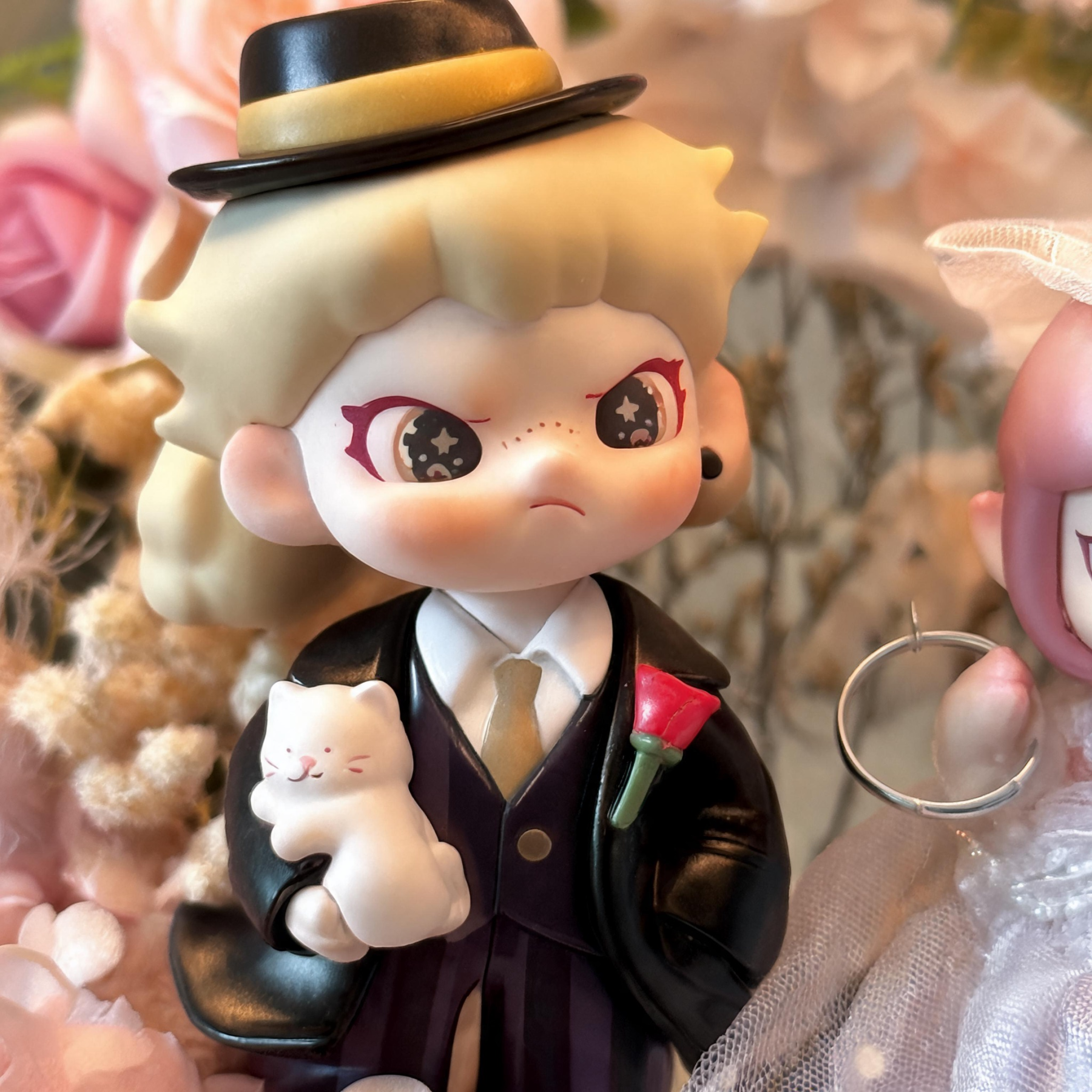 Handmade Wedding Shadow Box with Authentic Dolls – Romantic Floral Diorama & LED Light Box for Brides