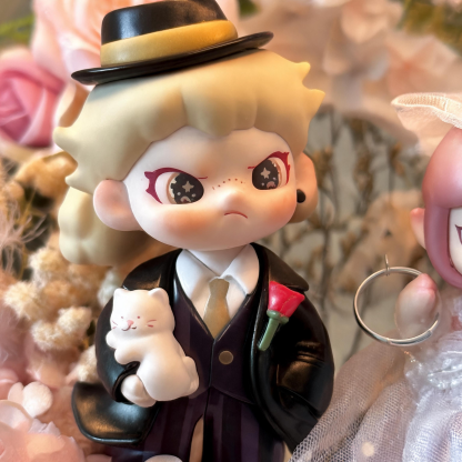 Handmade Wedding Shadow Box with Authentic Dolls – Romantic Floral Diorama & LED Light Box for Brides