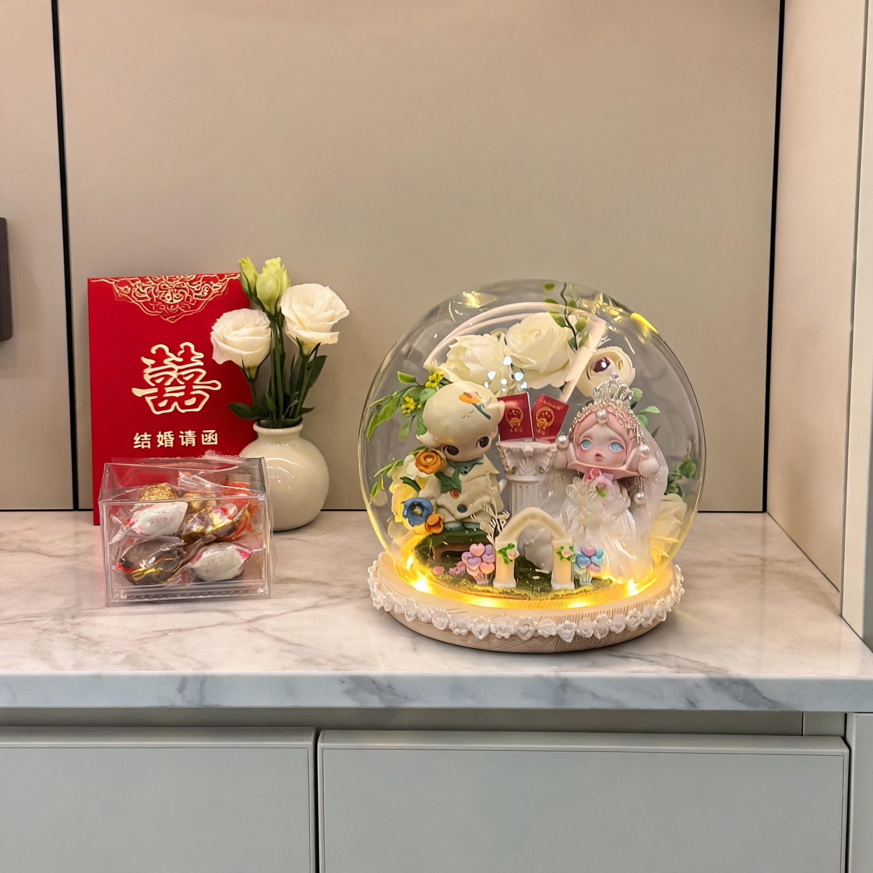 Handmade Wedding Snow Globe with Authentic Dolls – Romantic Keepsake for Brides & Grooms