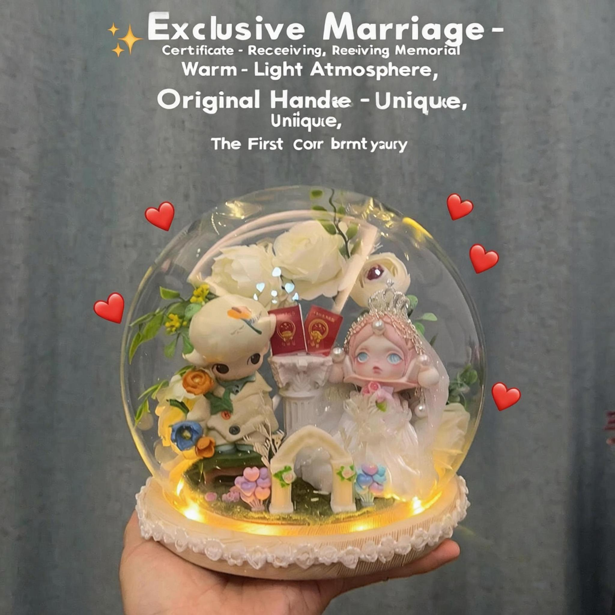 Handmade Wedding Snow Globe with Authentic Dolls – Romantic Keepsake for Brides & Grooms