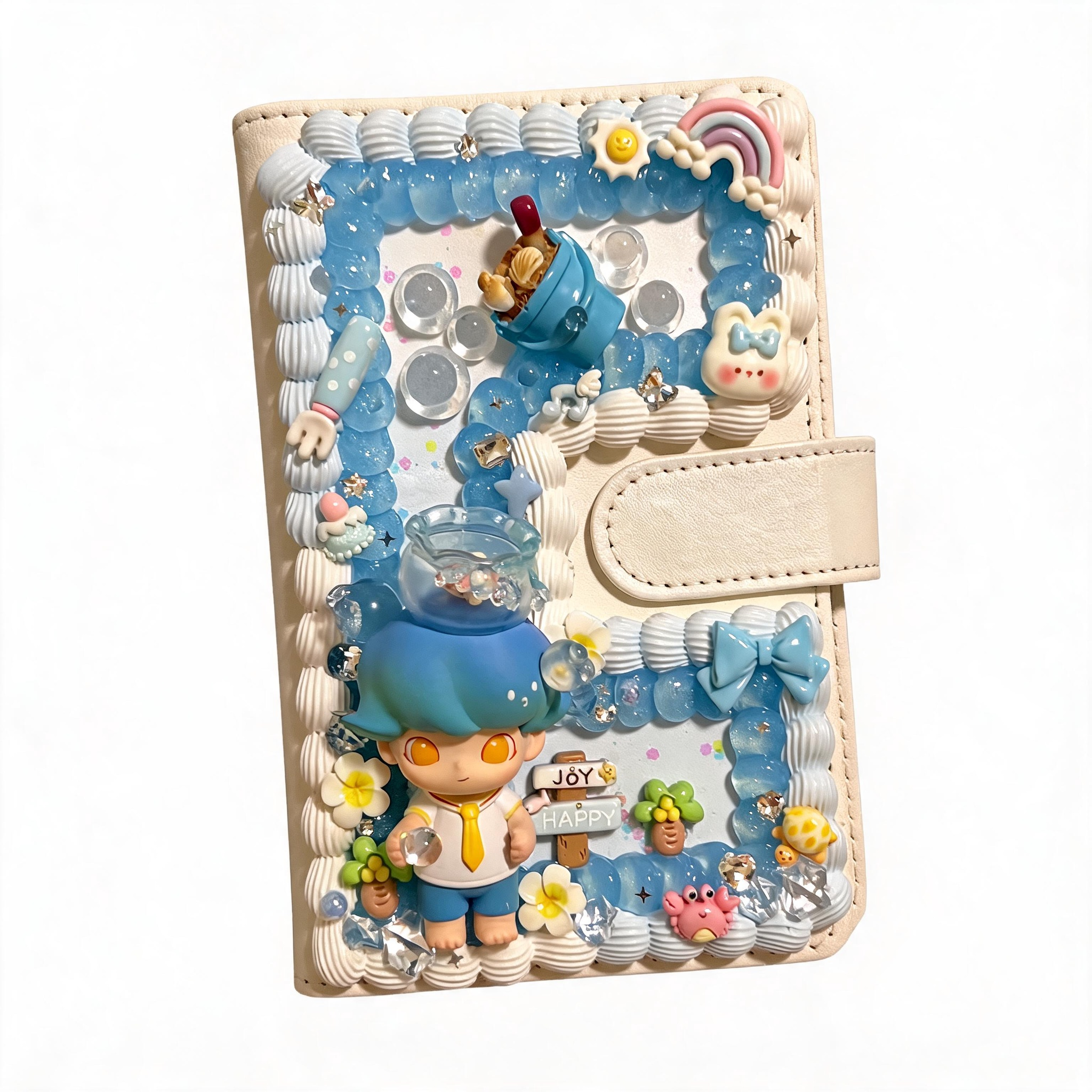 Handmade Decoden Planner Cover with Authentic Dimoo Doll – Kawaii Cream Glue Journal for Girls & Collectors