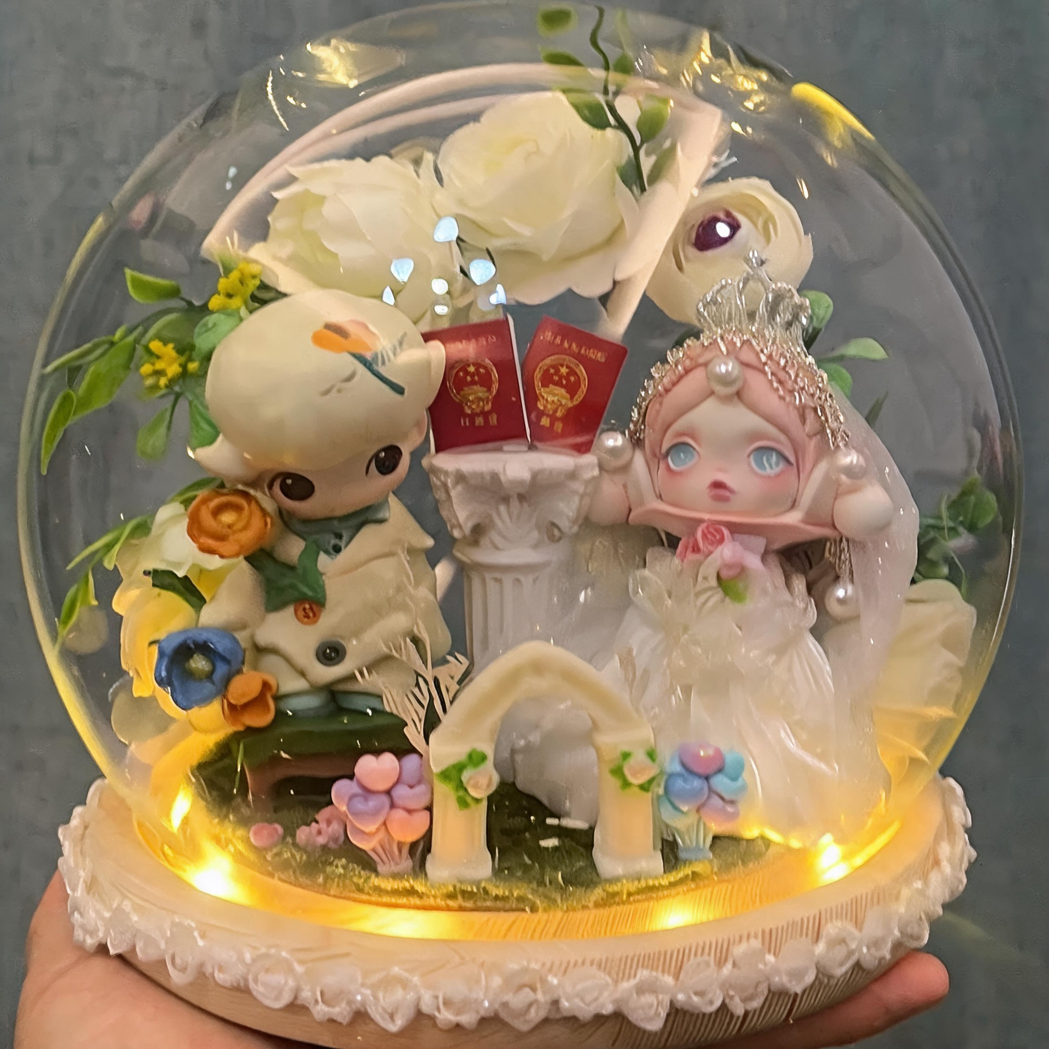 Handmade Wedding Snow Globe with Authentic Dolls – Romantic Keepsake for Brides & Grooms
