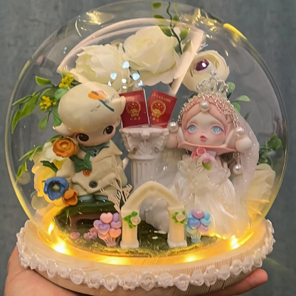 Handmade Wedding Snow Globe with Authentic Dolls – Romantic Keepsake for Brides & Grooms