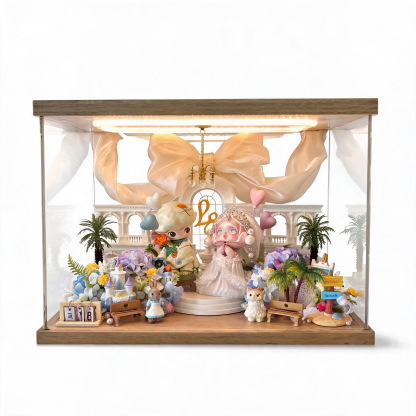 Handmade Wedding Diorama Shadow Box with Authentic Dolls – Romantic Floral Display Case & LED Light Box for Brides, Anniversaries & Collectors