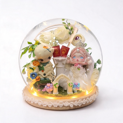 Handmade Wedding Snow Globe with Authentic Dolls – Romantic Keepsake for Brides & Grooms