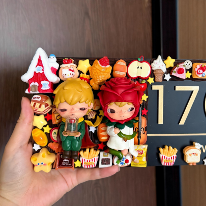 Handmade Whimsical Door Sign with Star Figures & Sweet Decor - Customizable House Number Plaque for Home Entryway
