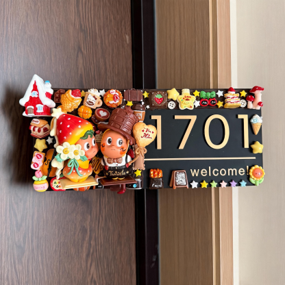 Handmade Cream Glue Door Sign with Twinkle Twinkle Star Figures - Custom House Number Plaque, Whimsical Apartment Decor & New Home Gift for Women