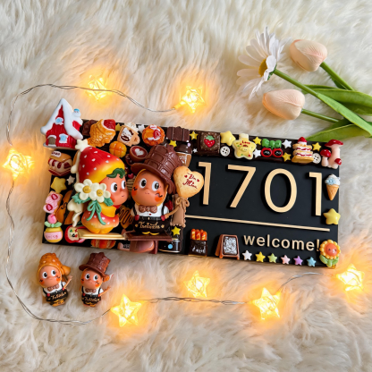 Handmade Cream Glue Door Sign with Twinkle Twinkle Star Figures - Custom House Number Plaque, Whimsical Apartment Decor & New Home Gift for Women