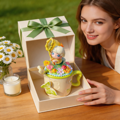 Authentic POP MART DIMOO Spring Flower Catcher Handmade Cream Glue Mug - Collectible Ceramic Cup with 3D Floral Decor, Perfect Gift for Girls & Blind Box Fans
