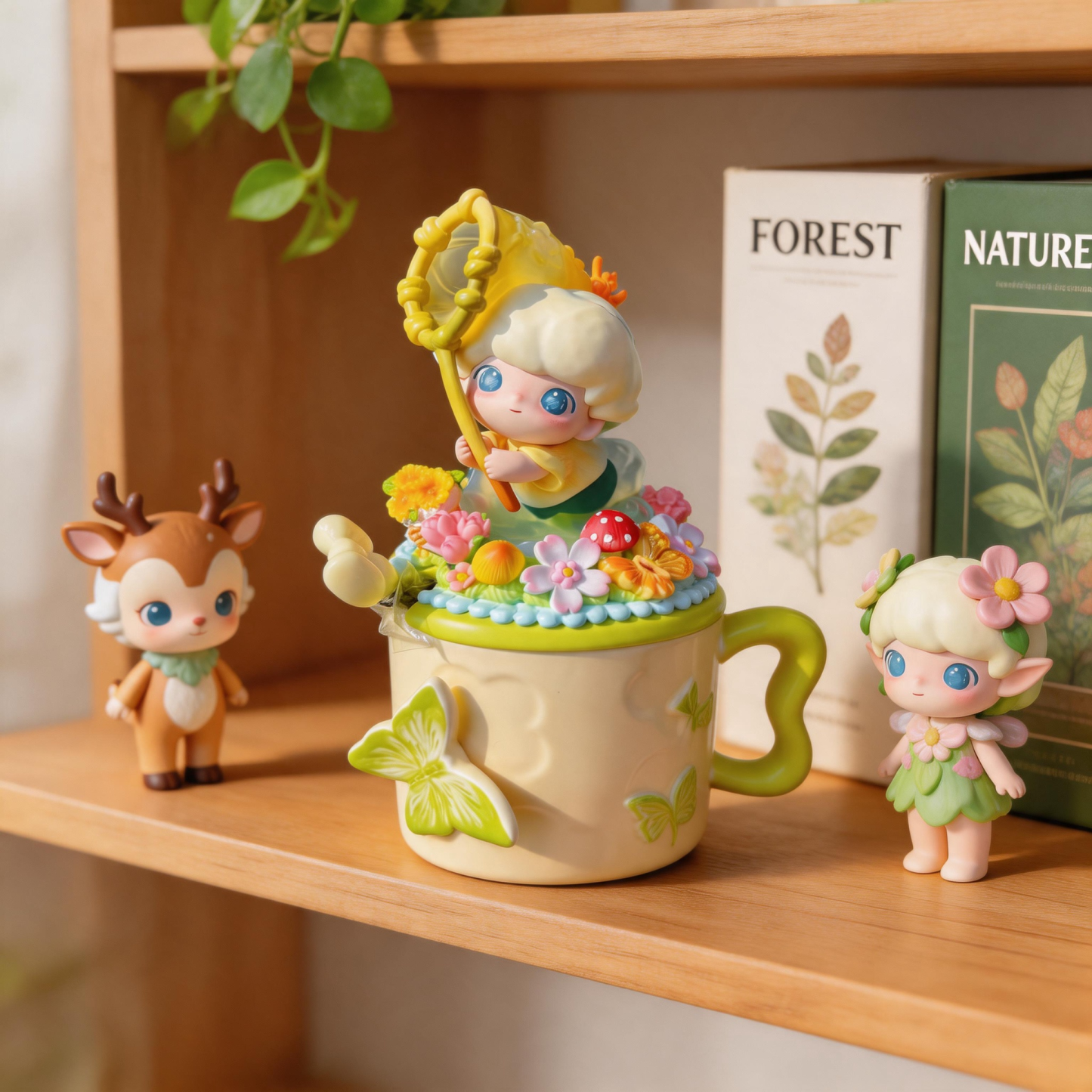 Authentic POP MART DIMOO Spring Flower Catcher Handmade Cream Glue Mug - Collectible Ceramic Cup with 3D Floral Decor, Perfect Gift for Girls & Blind Box Fans