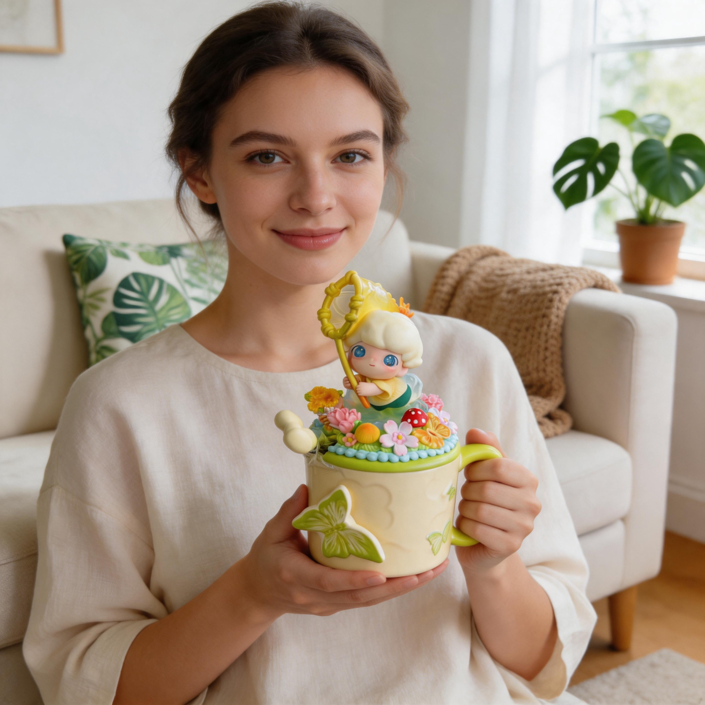 Authentic POP MART DIMOO Spring Flower Catcher Handmade Cream Glue Mug - Collectible Ceramic Cup with 3D Floral Decor, Perfect Gift for Girls & Blind Box Fans