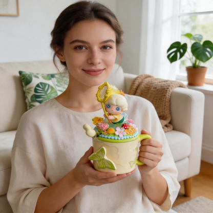 Authentic POP MART DIMOO Spring Flower Catcher Handmade Cream Glue Mug - Collectible Ceramic Cup with 3D Floral Decor, Perfect Gift for Girls & Blind Box Fans