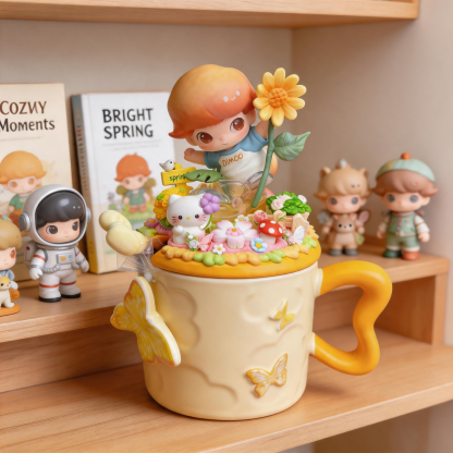 Handmade Spring Ceramic Mug Gift Box | Butterfly Relief + Sunflower Floral + Cute Doll Decor, Perfect Mother’s Day / Bestie Gift